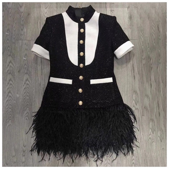 🎁 The Coco Natural Feather Trim Dress - Picture 5 of 7